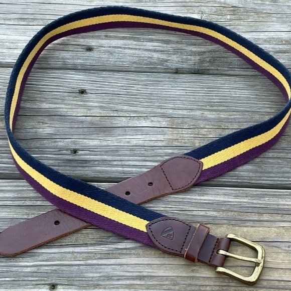 Daniel Cremieux Belt Multi Color Canvas Brown Leather Waistband Brass Buckle 36 - Picture 3 of 11